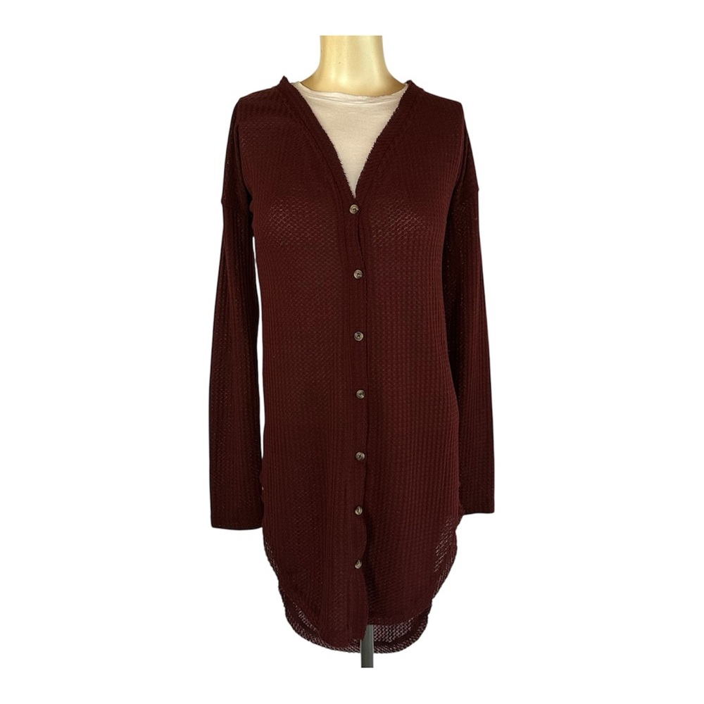 Hem & Thread Maroon Longline Button Cardigan | Boho Layering Size Small